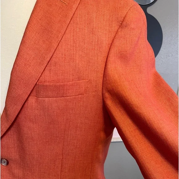 Maus & Hoffman Orange 100% Linen Blazer Sports Coat 42 Tall - Picture 4 of 16